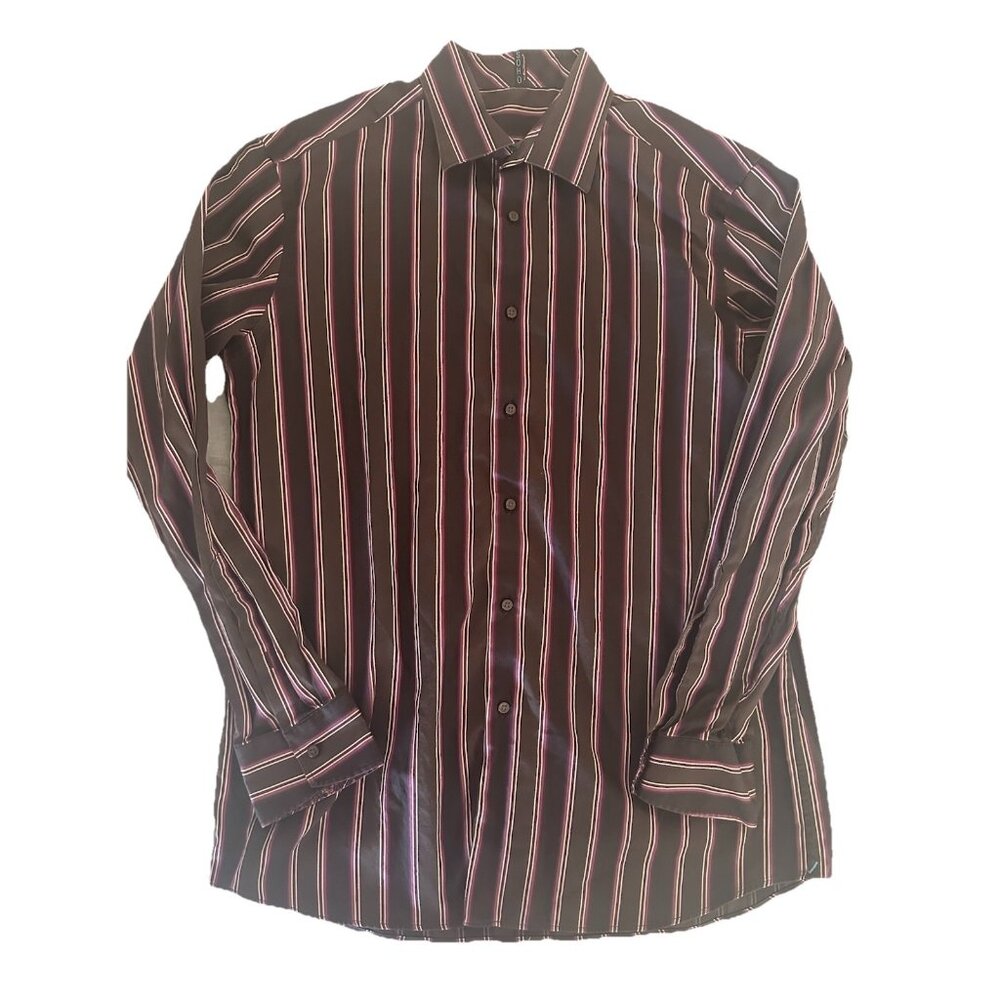 SOHO by Ben Sherman Men’s Button Up Dress Shirt Size 16.5 34/35‎ Brown Striped